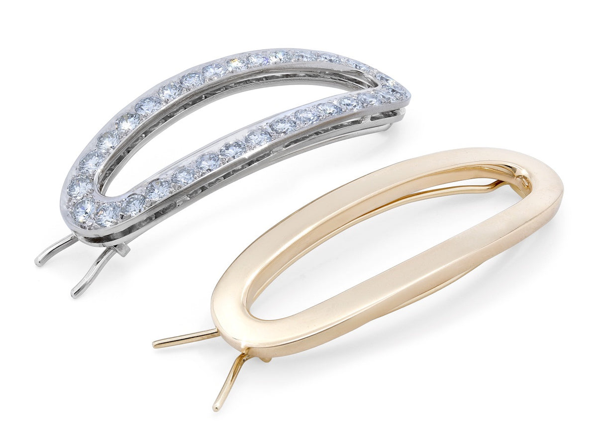 Pair of yellow and white gold barrettes with diamonds