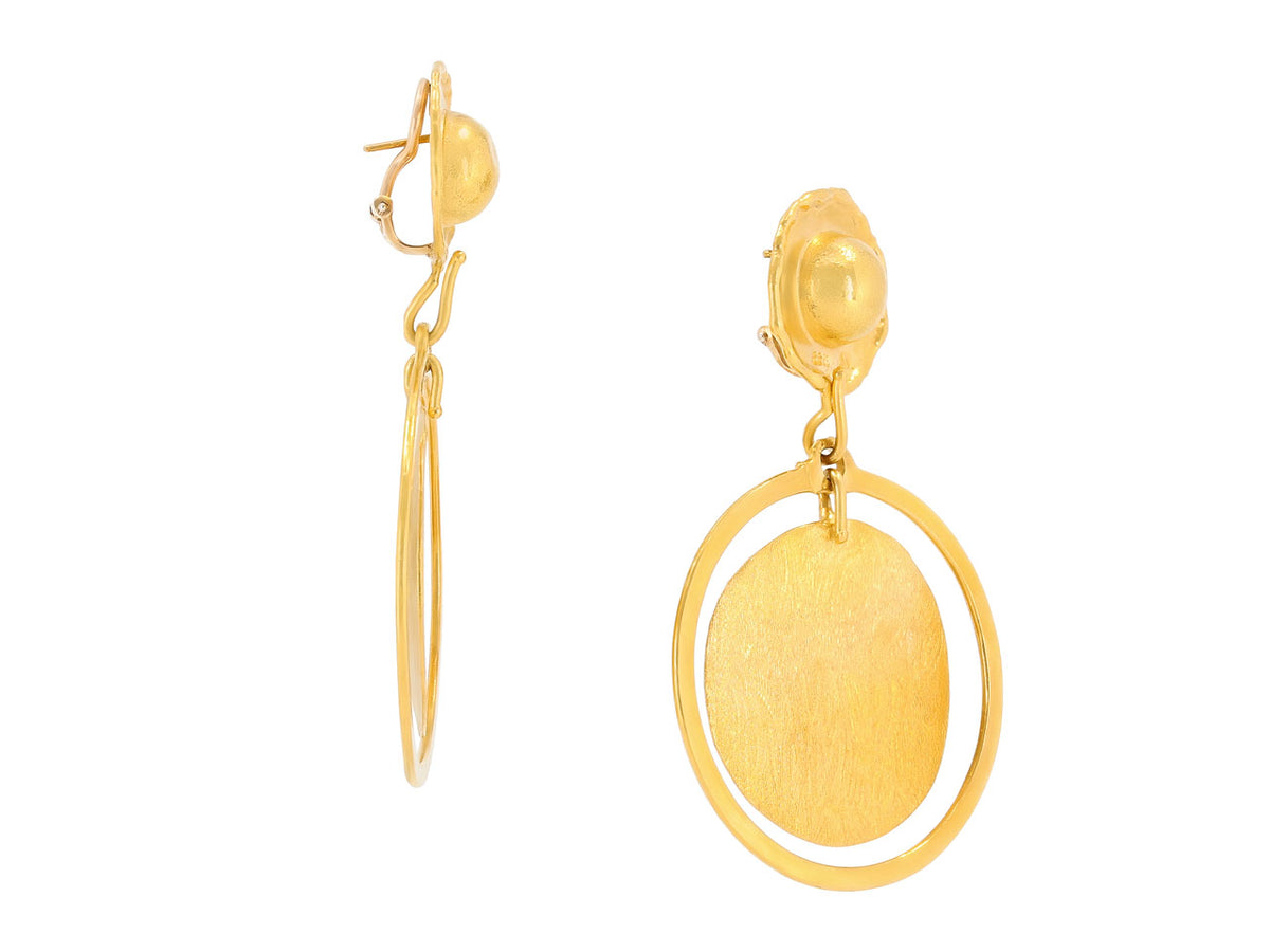Hammered 22K gold drop earrings with oval discs
