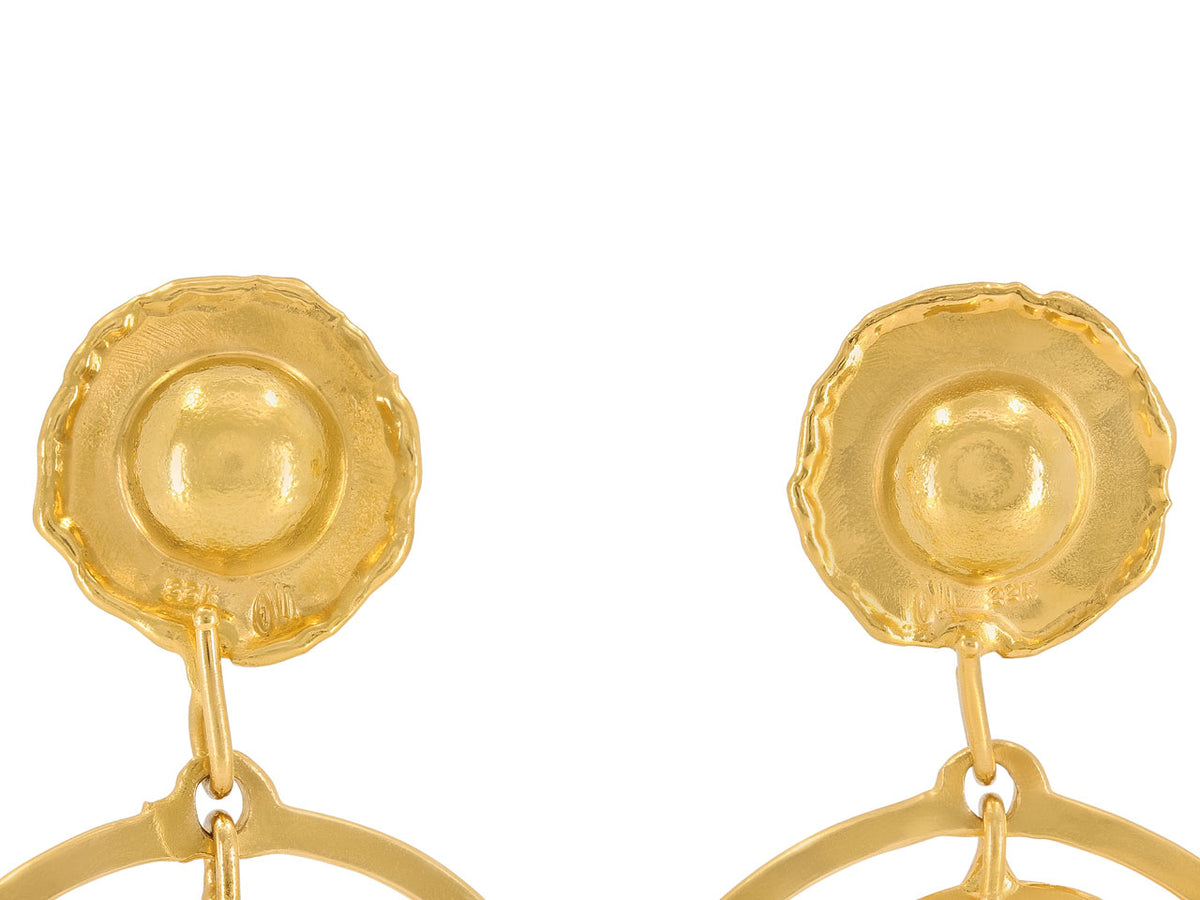 Hand hammered 22K gold earrings with domed tops and open circles