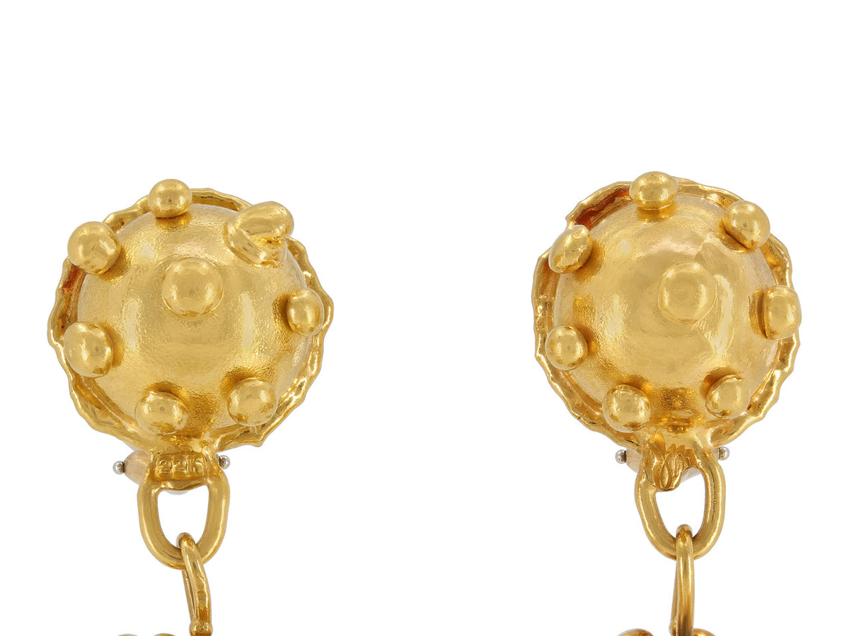 Hand hammered 22K gold earrings with beaded domes