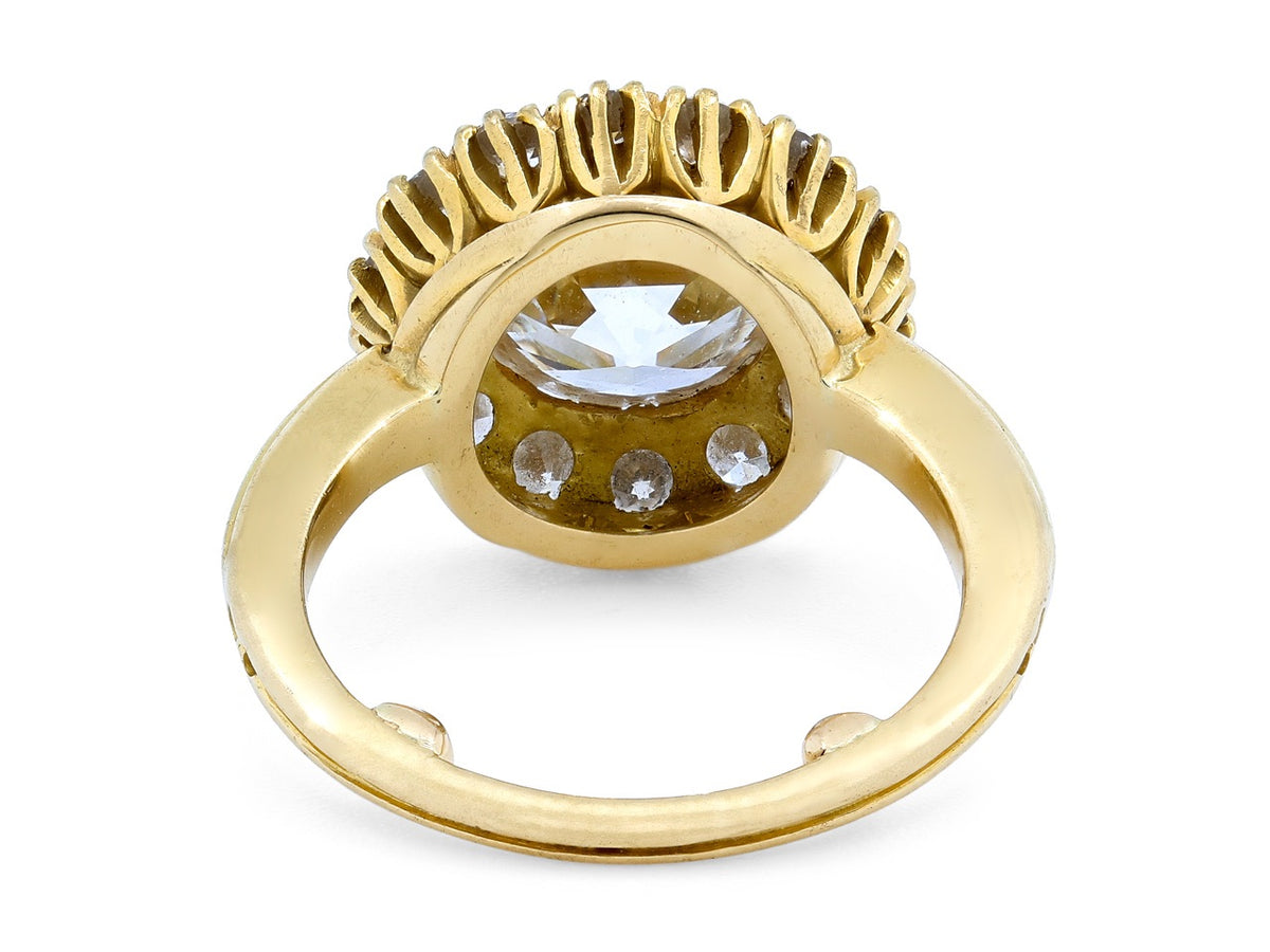 Rear view of an 18K gold diamond halo ring
