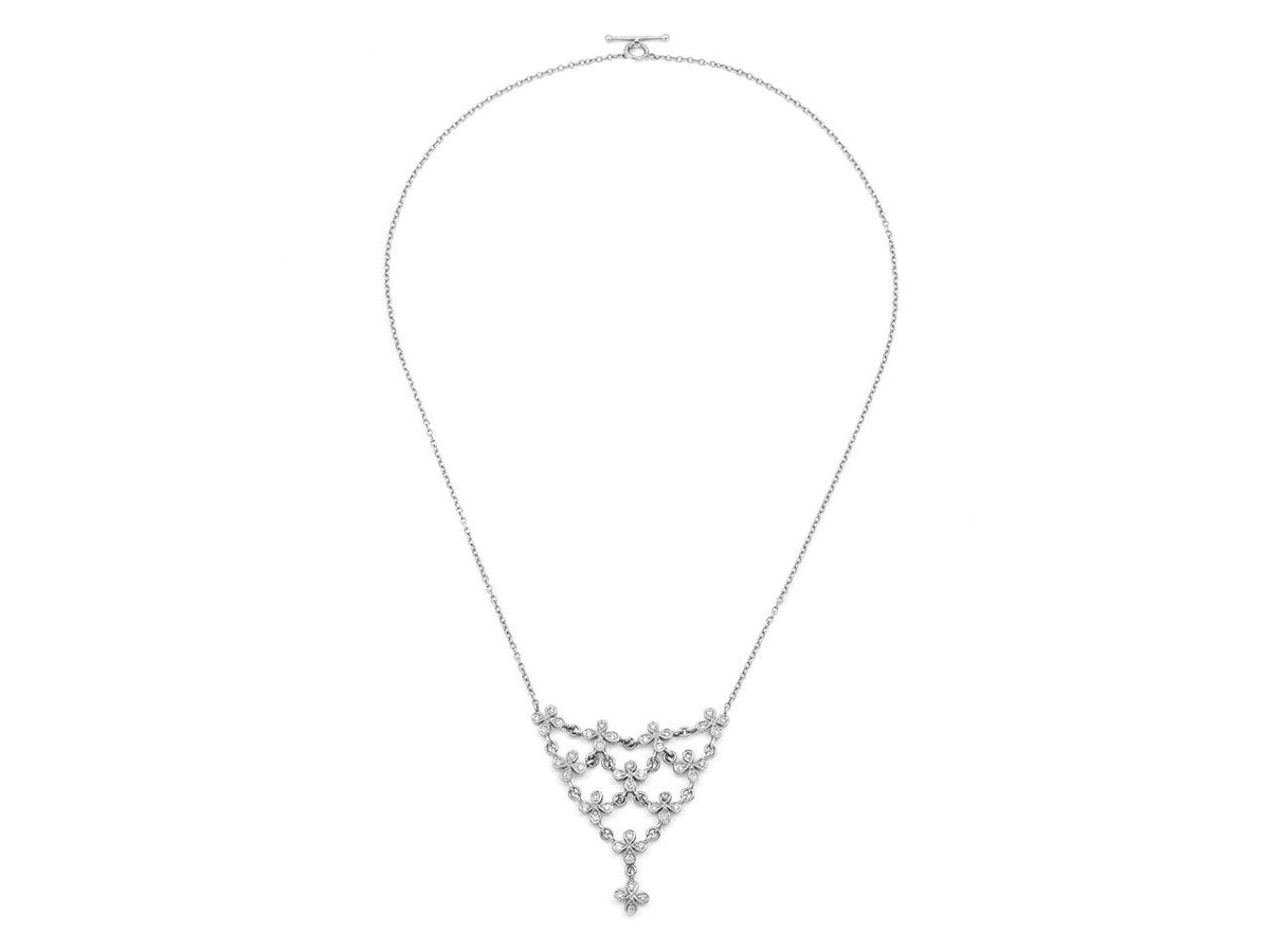 Platinum diamond petal necklace with triangular pendant
