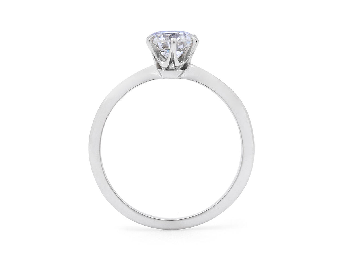 Side view of a platinum solitaire diamond ring