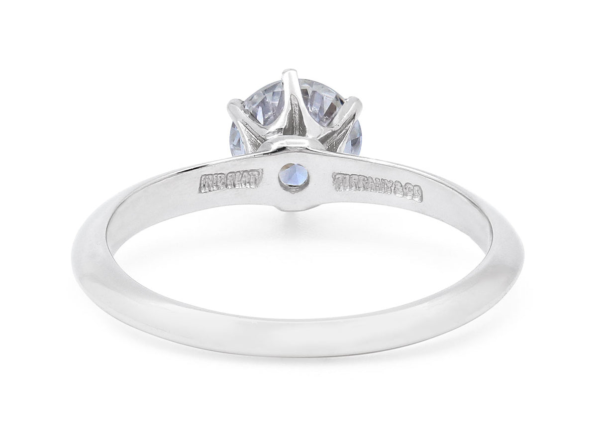 Platinum six prong solitaire ring viewed from beneath