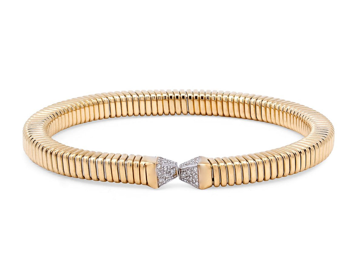 18K gold tubogas bracelet with diamond terminals
