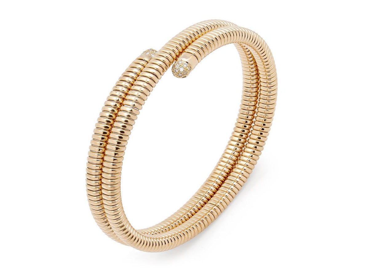 Two row 18K gold tubogas wrap bracelet with diamond terminals