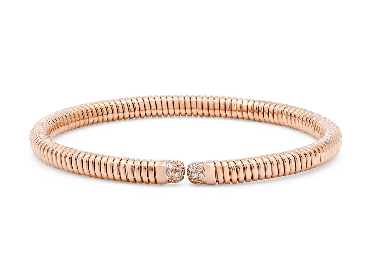 Rose gold tubogas bangle with diamond set terminals