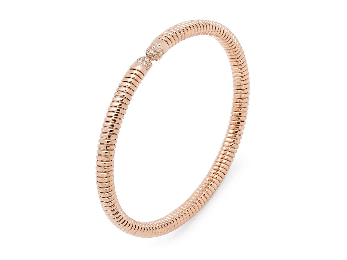 Rose gold tubogas bangle with diamond set terminals