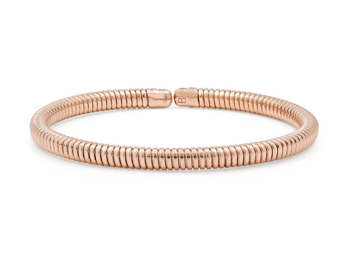 18K rose gold tubogas bangle with diamond set terminals