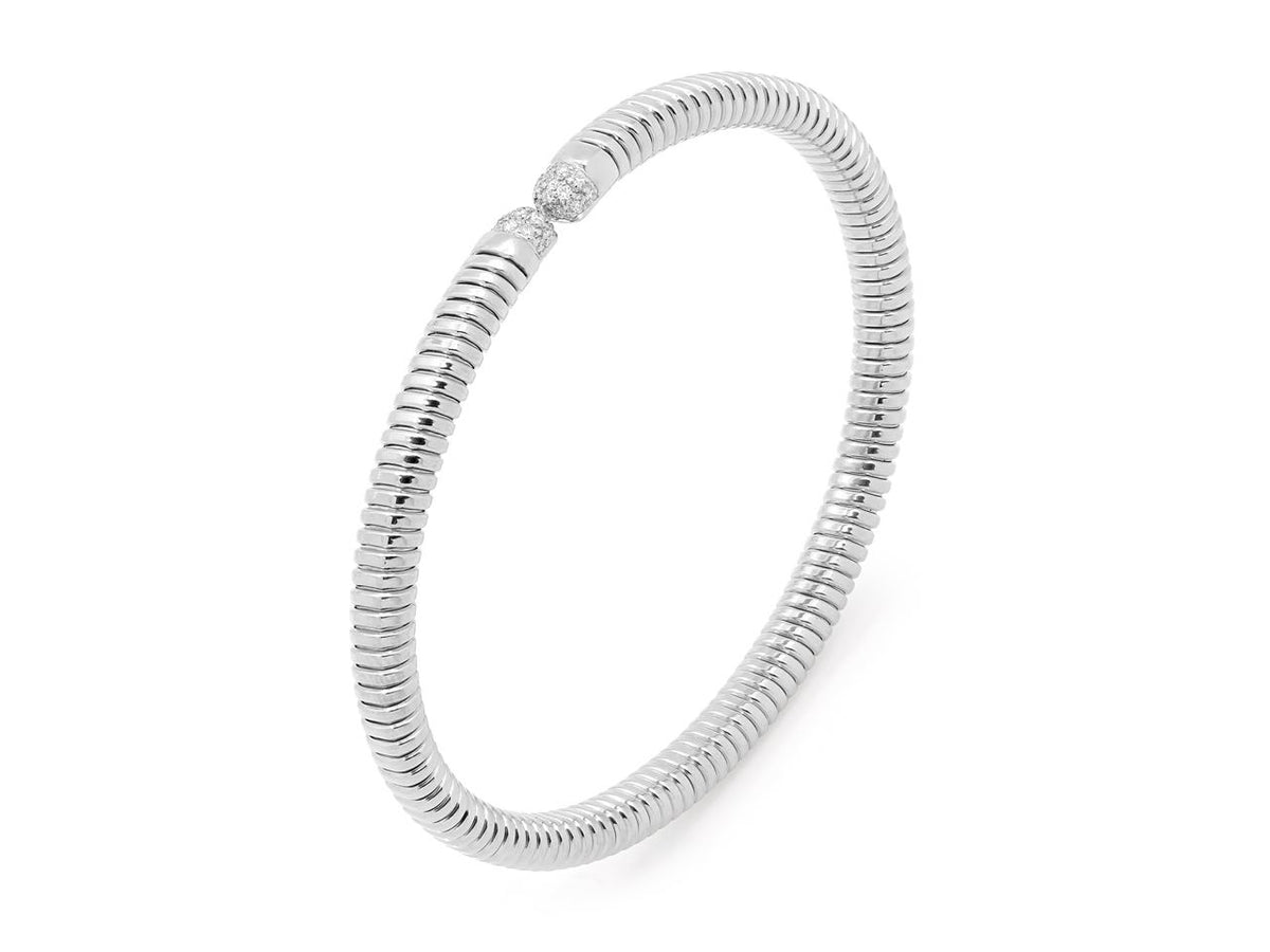 White gold tubogas bracelet with diamond terminals
