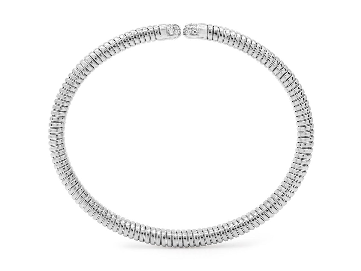 White gold tubogas bracelet with diamond set terminals