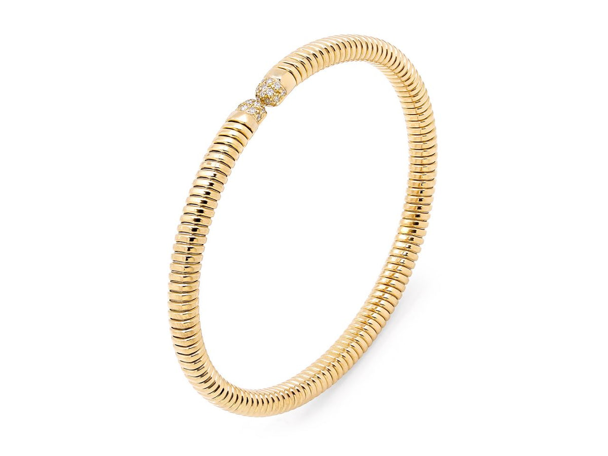 18K yellow gold tubogas bracelet with diamond terminals