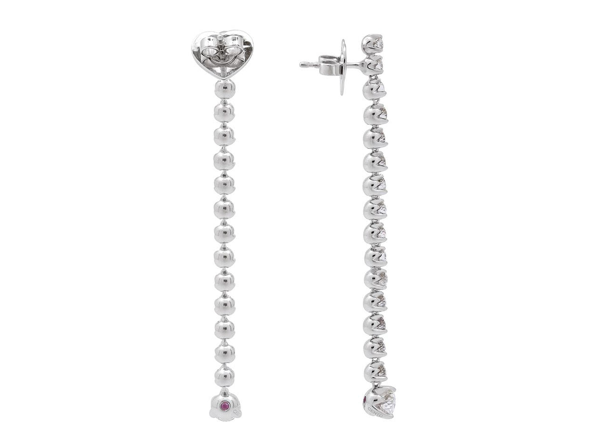 Long 18K white gold diamond duster earrings with ruby details