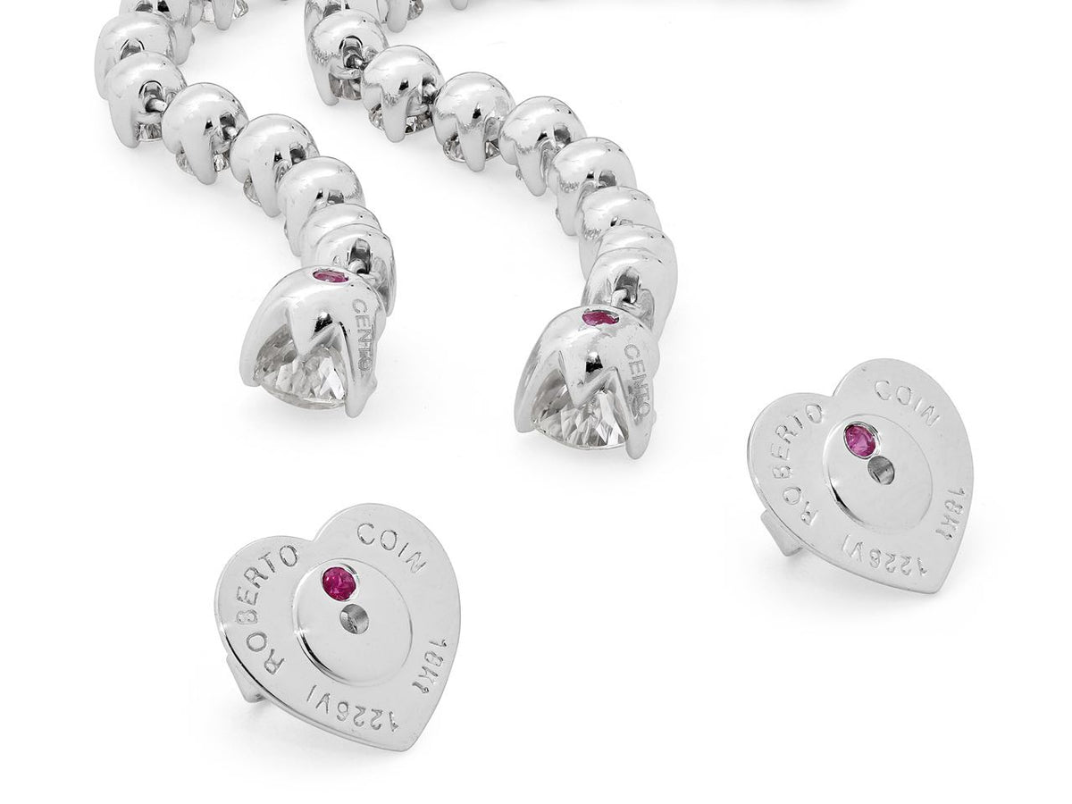 White gold diamond tulip duster earrings with ruby hallmarks
