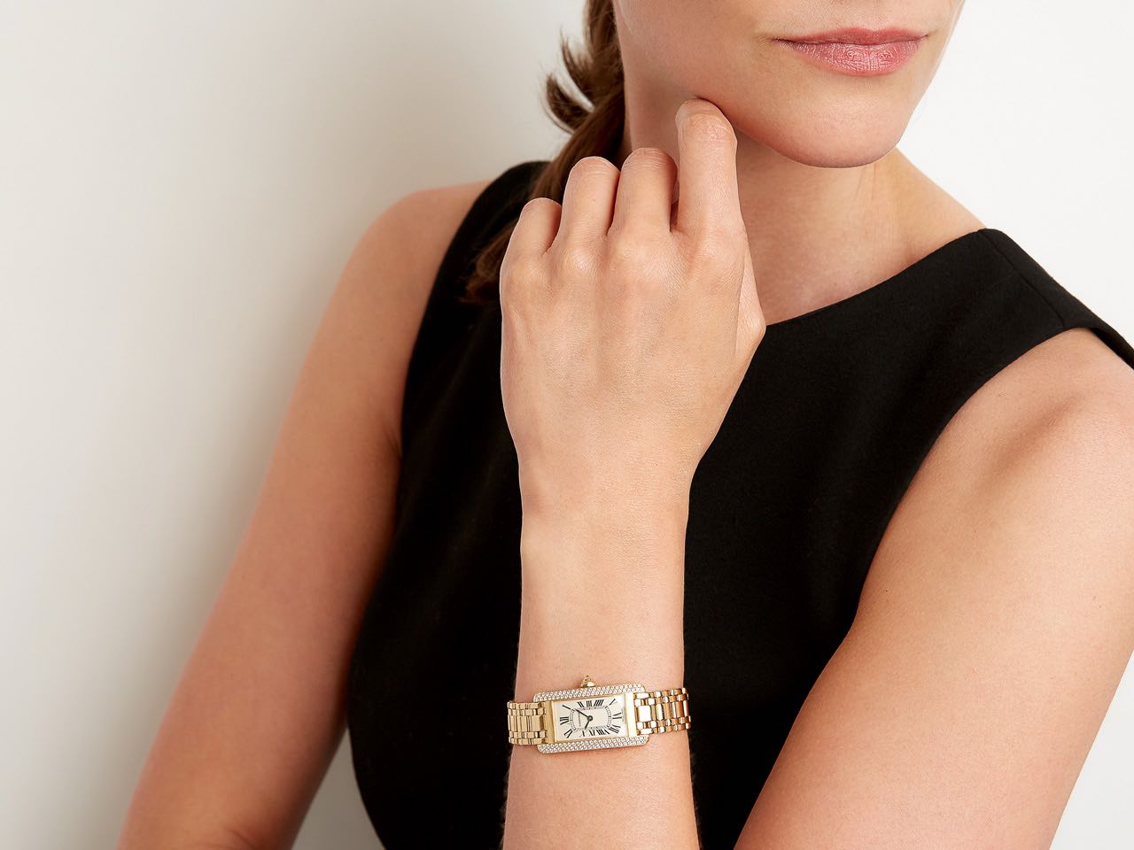 Cartier Diamond 'Tank Americaine' Watch in 18K Gold, Small Model