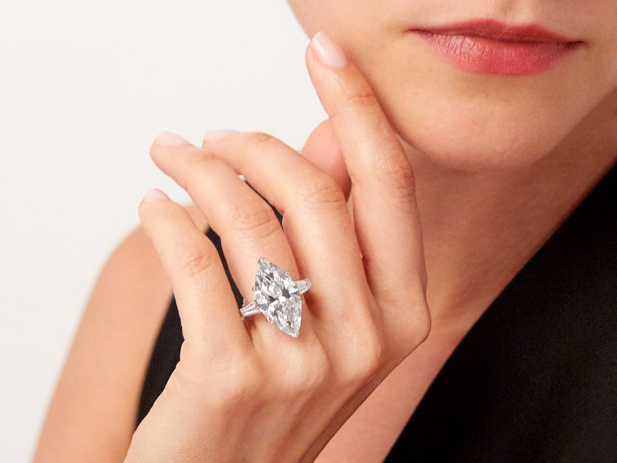 Marquise diamond ring worn on a hand