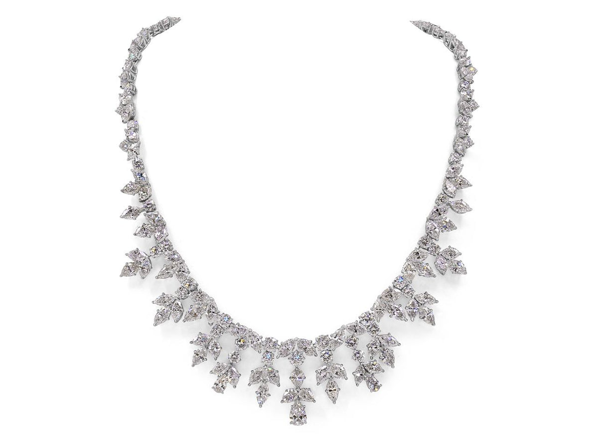 Platinum diamond garland necklace with pear and marquise diamonds