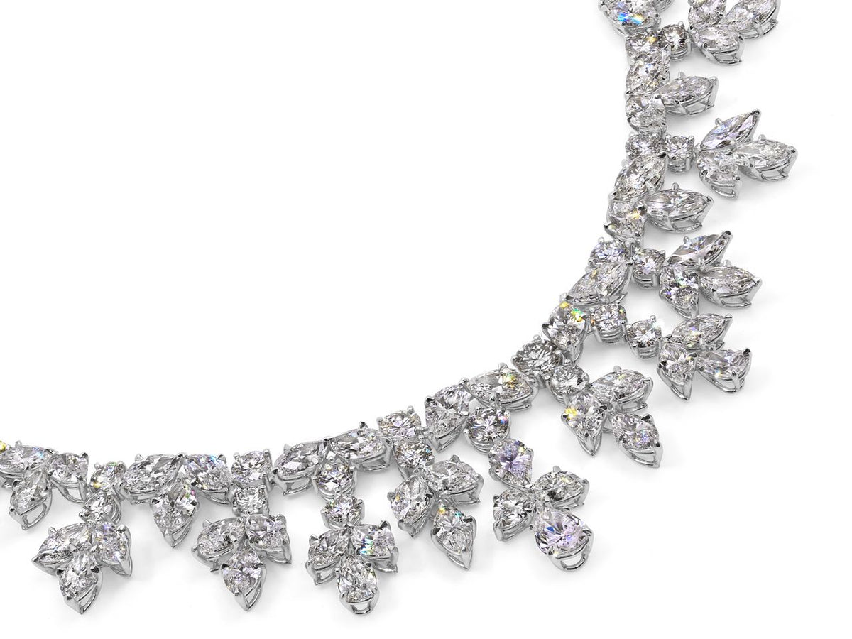 Platinum diamond garland necklace with pear and marquise motifs