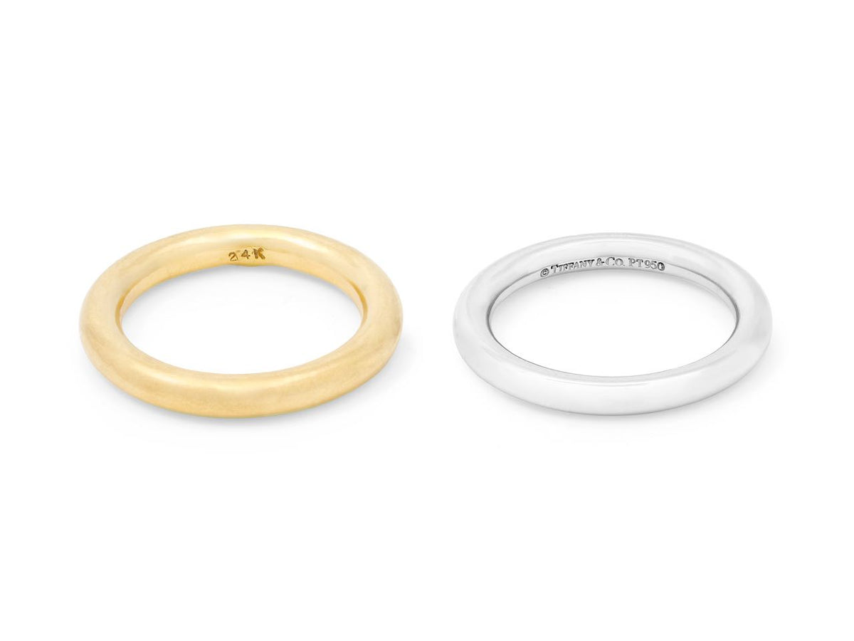 24K yellow gold and Tiffany platinum wedding bands