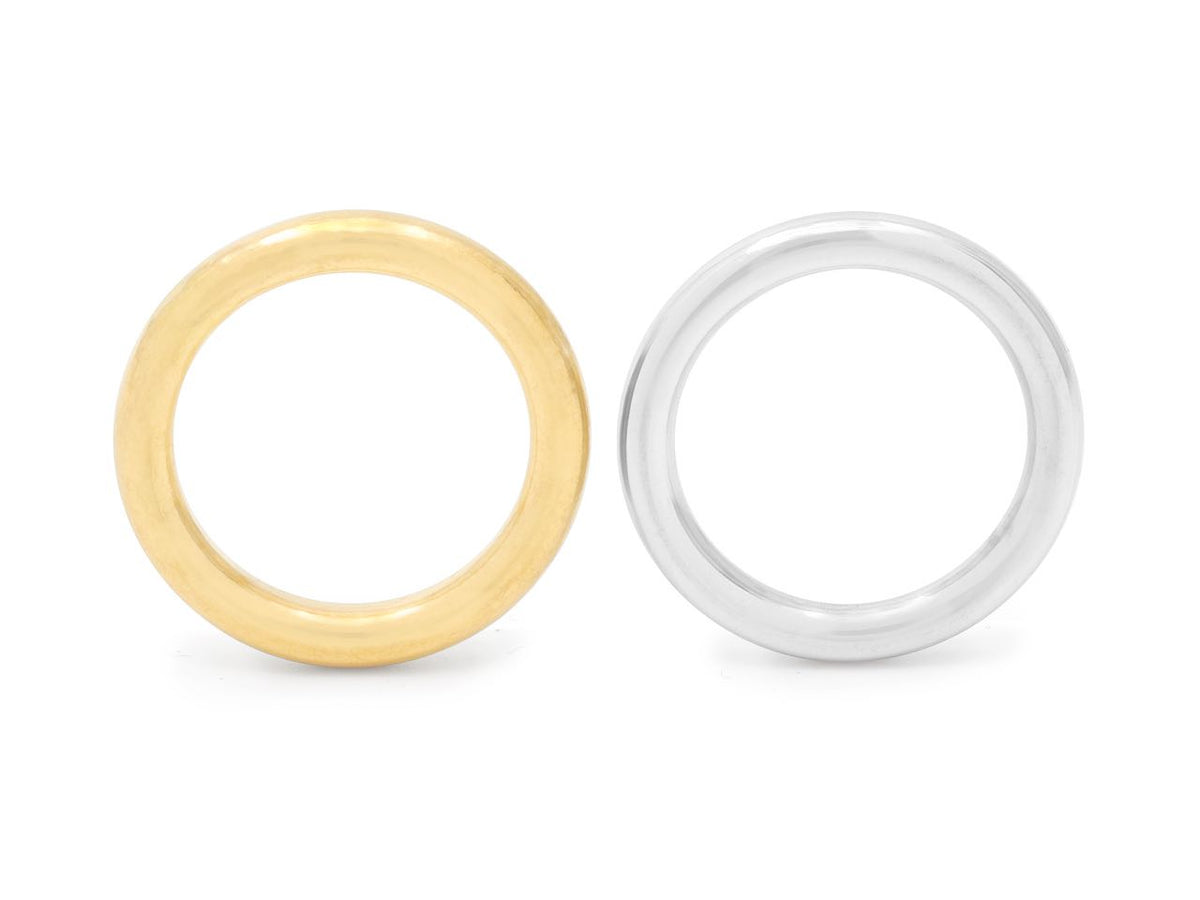 Polished 24K gold and platinum wedding bands