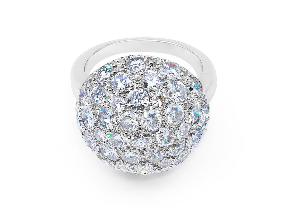 Pave diamond dome ring in polished white gold
