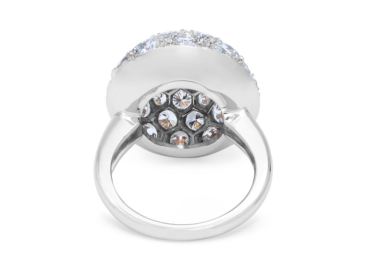 Back view of an 18K white gold diamond dome ring