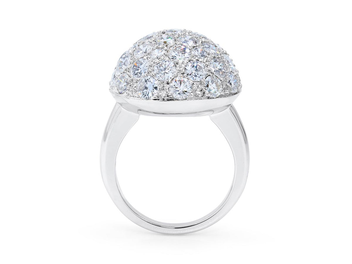 18K white gold diamond dome ring with pave setting