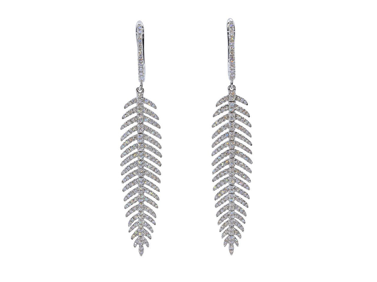 Diamond feather earrings in 18K white gold