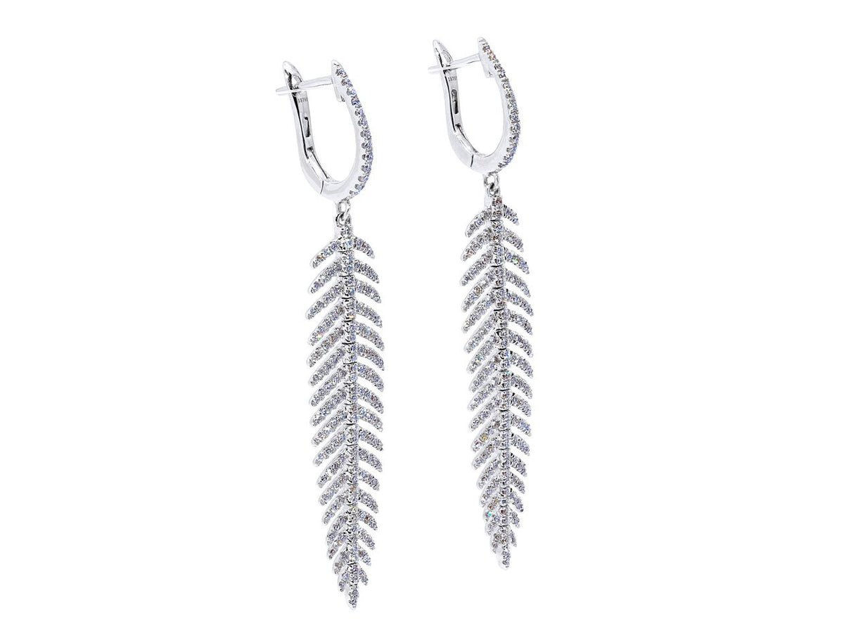 Pair of diamond feather earrings in 18K white gold
