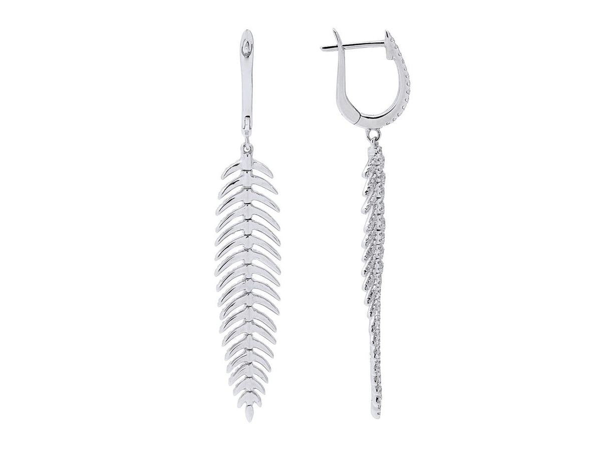 Diamond feather earrings in 18K white gold