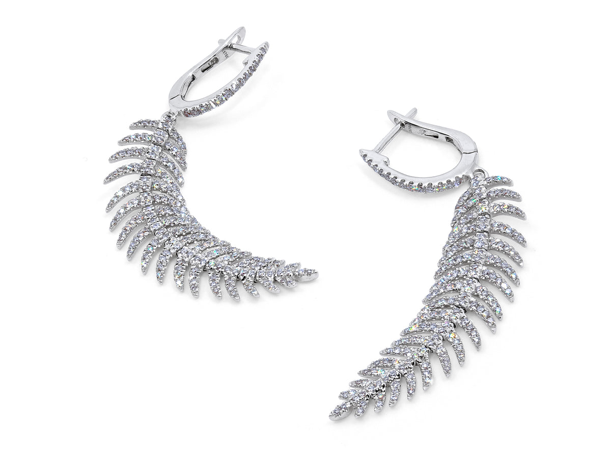 Pair of diamond feather earrings in 18K white gold