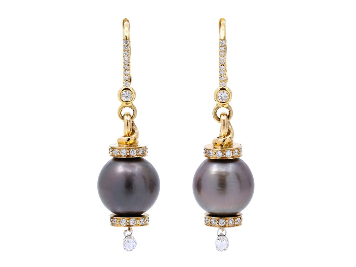 Tahitian pearl and diamond drop earrings in 18K gold