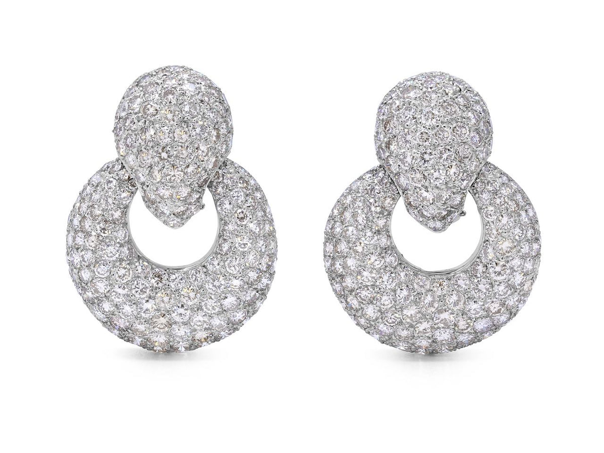 Pavé diamond door knocker earrings in white gold