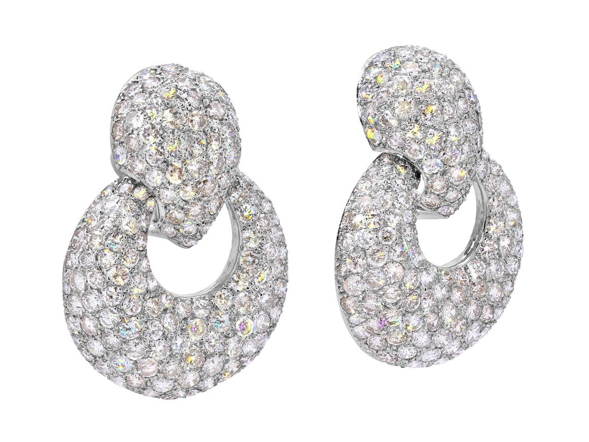 Pave diamond door knocker earrings in white gold