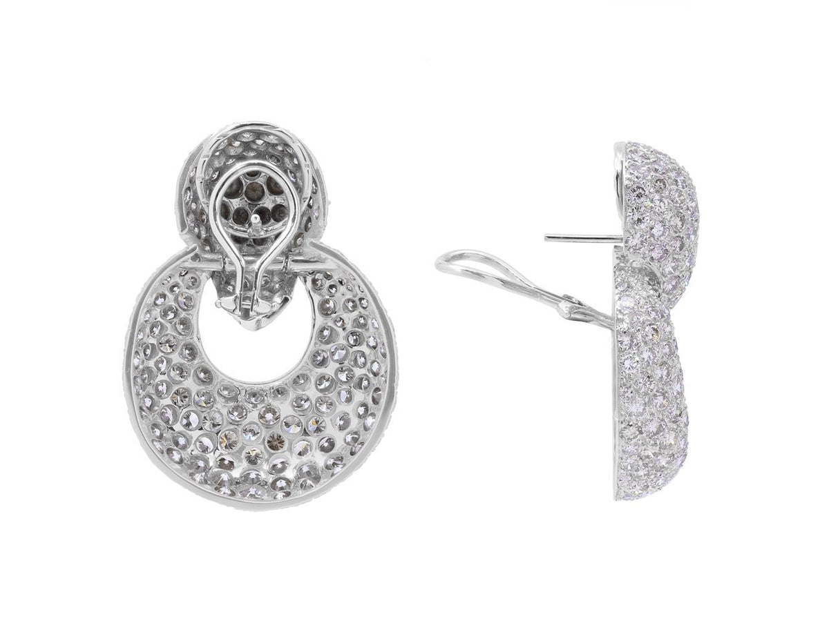 Pavé diamond door knocker earrings in white gold shown front and side