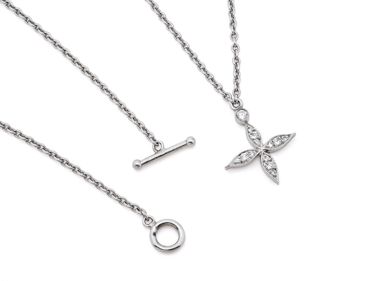 Platinum diamond flower pendant necklace with toggle clasp