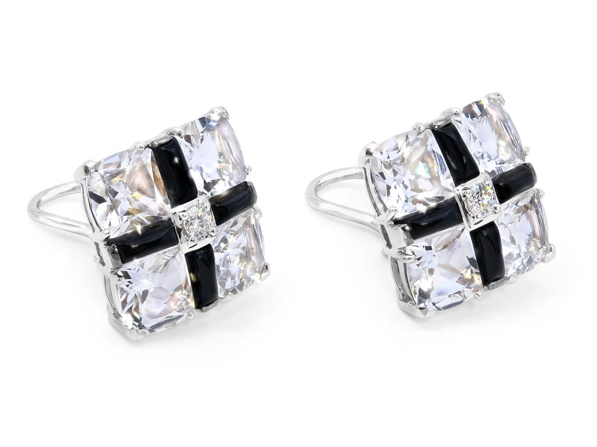 Crystal and onyx quad earclips with diamond centers