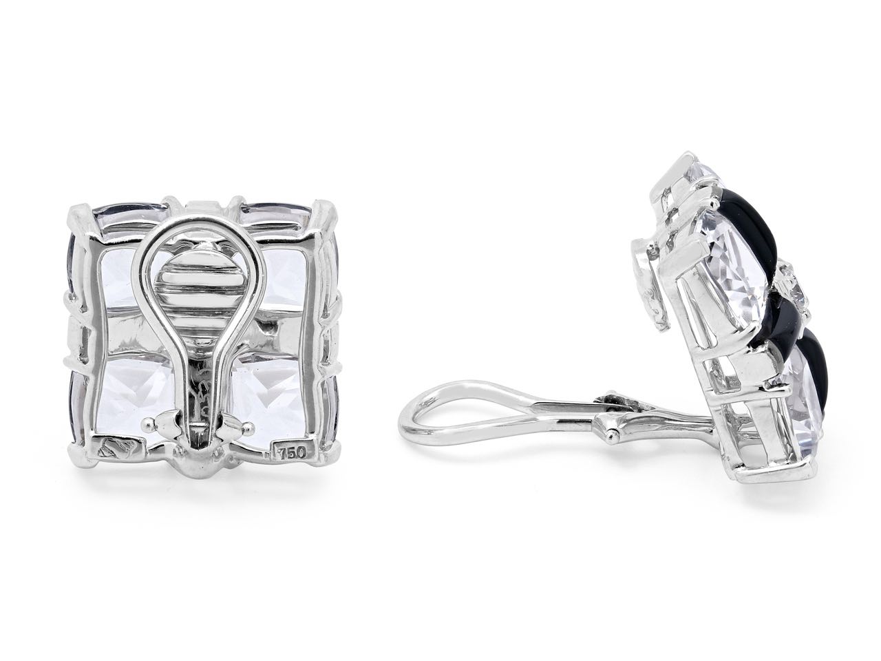 Seaman Schepps Crystal, Diamond and Onyx 'Quad' Earclips in 18K White Gold