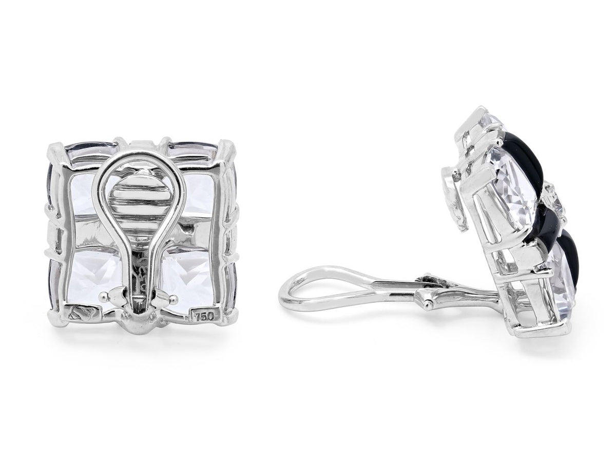 Back and side view of crystal and onyx earclips