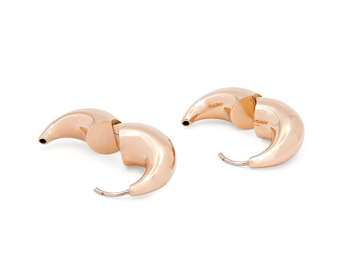 Pair of polished 18K rose gold crescent hoop earrings