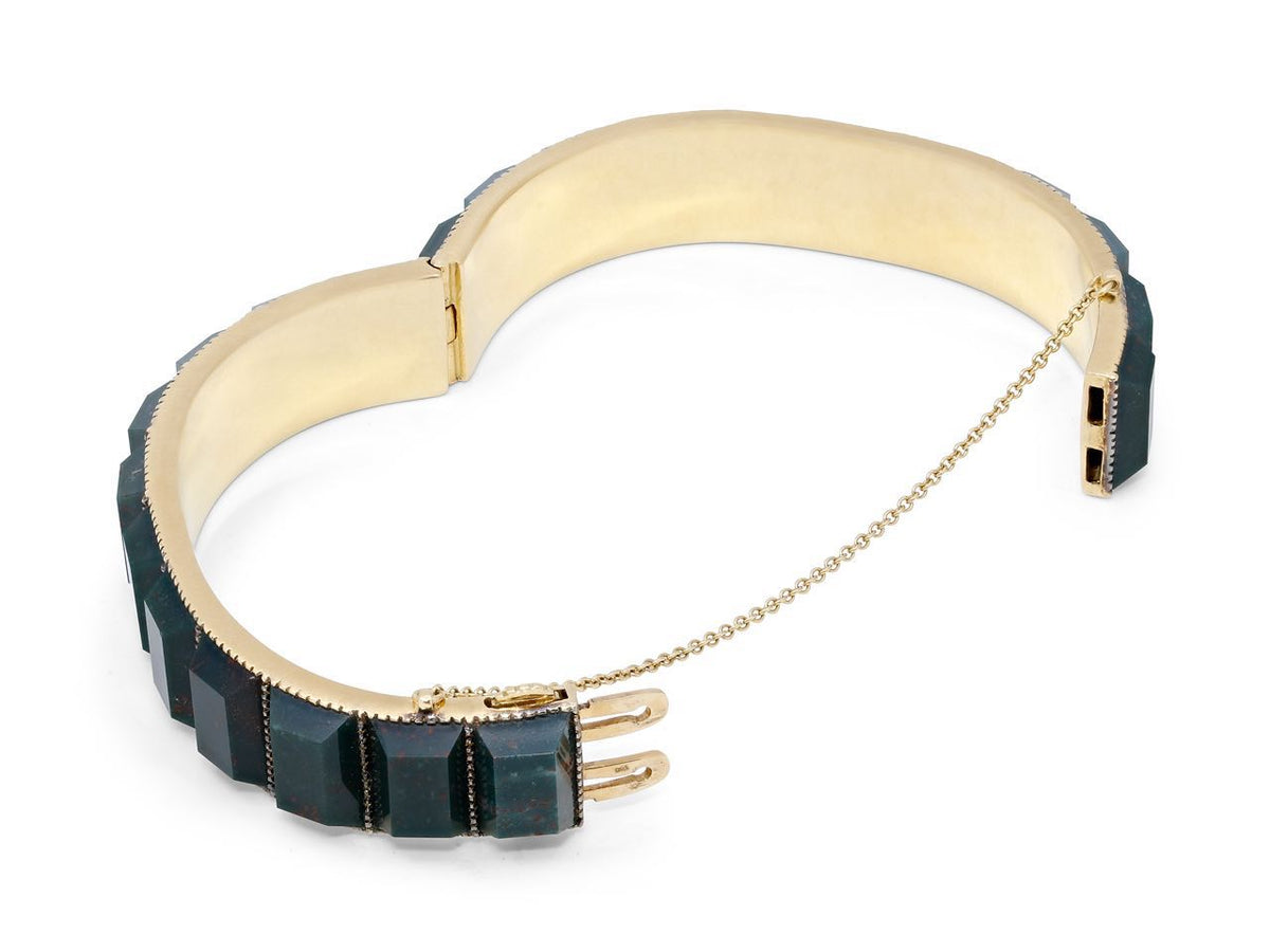 Open 18K gold bangle with rectangular bloodstones