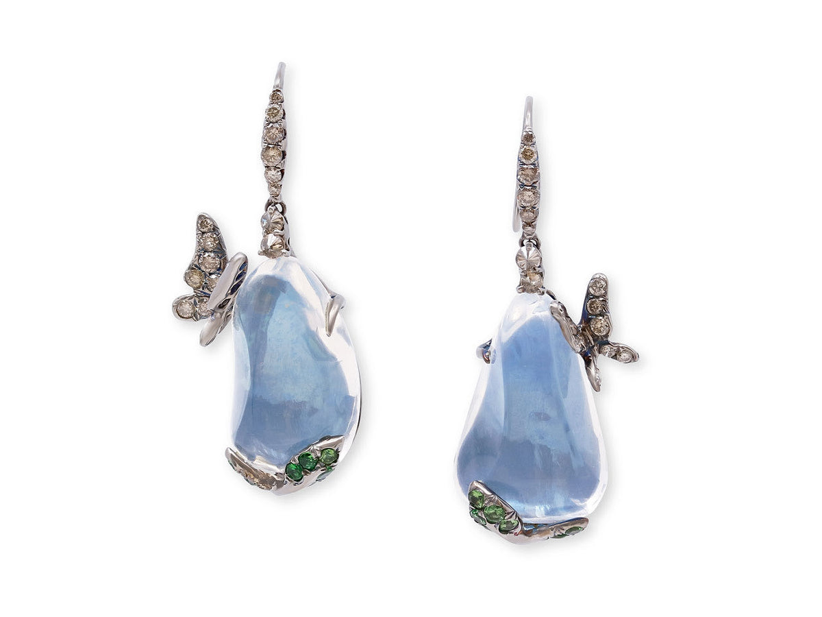 Water opal earrings with diamond butterfly accents