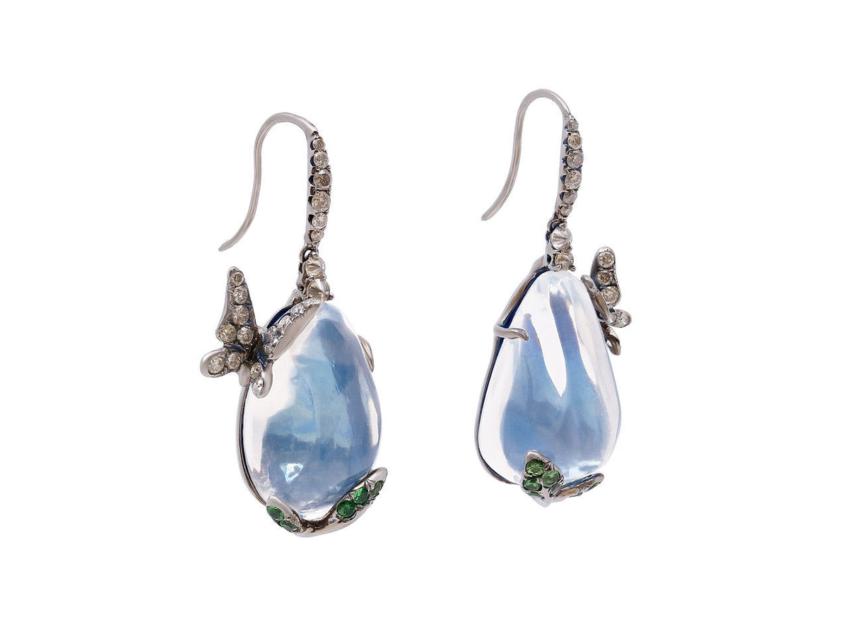 Water opal earrings with diamond and green accents