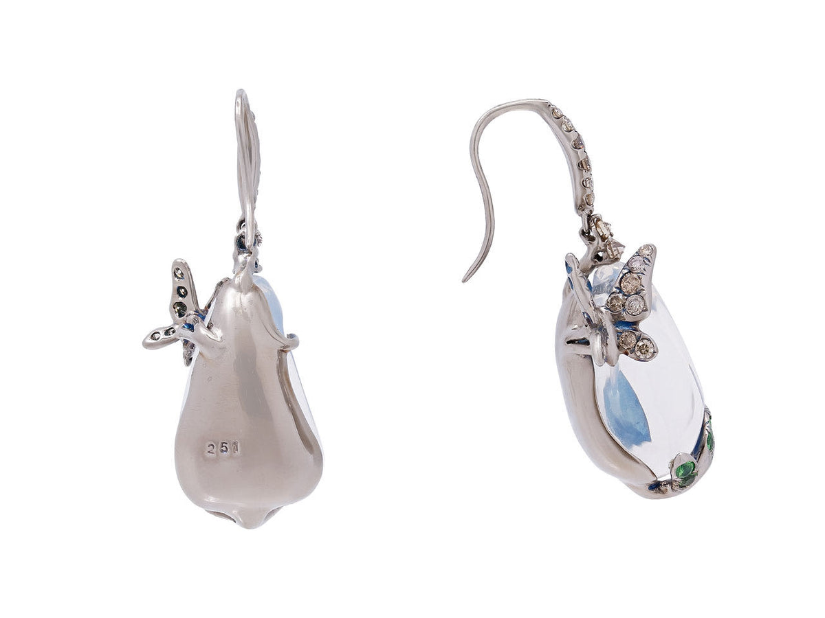 Pair of water opal earrings with diamond accents