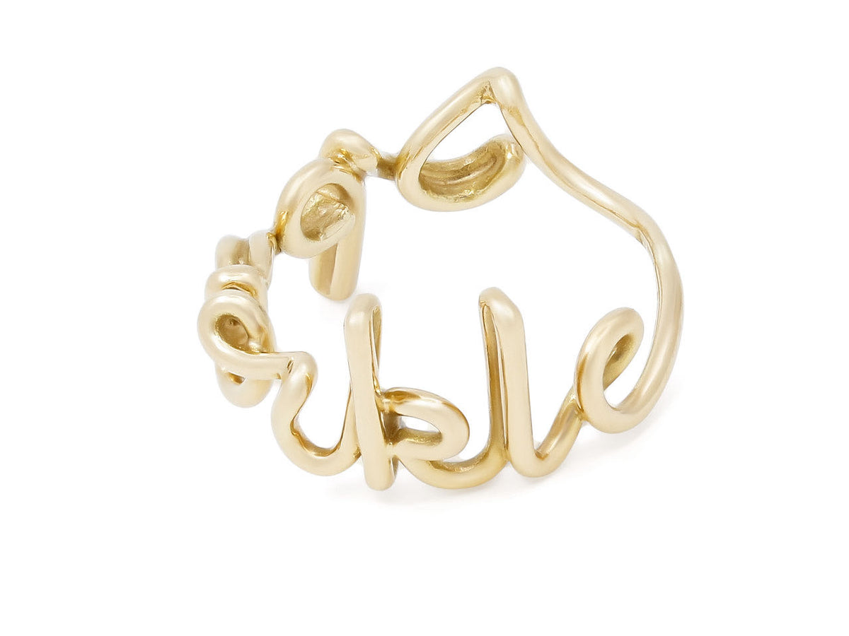 18K gold script ring spelling Sparkle
