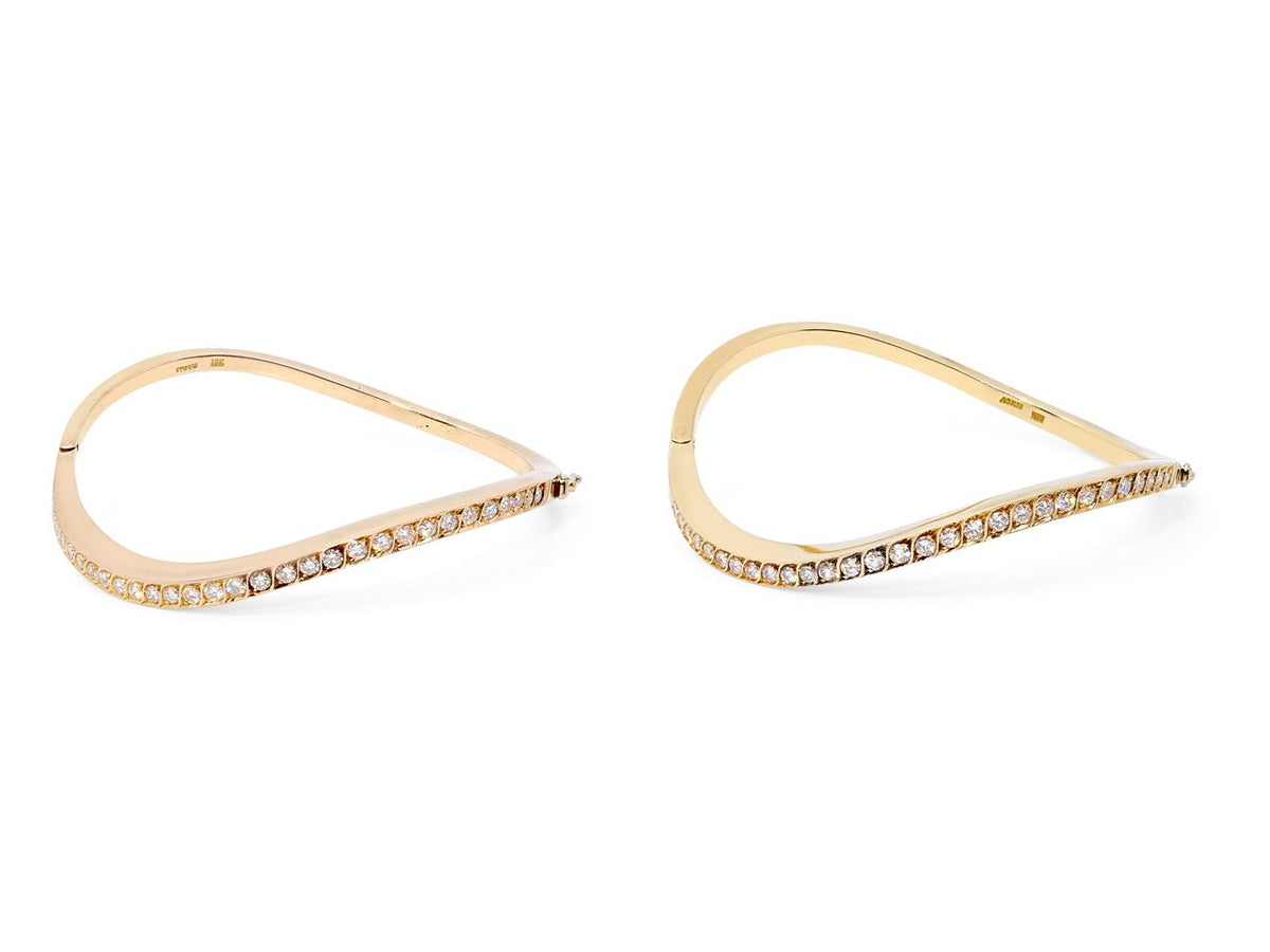 Pair of diamond wave bangles in yellow and rose gold