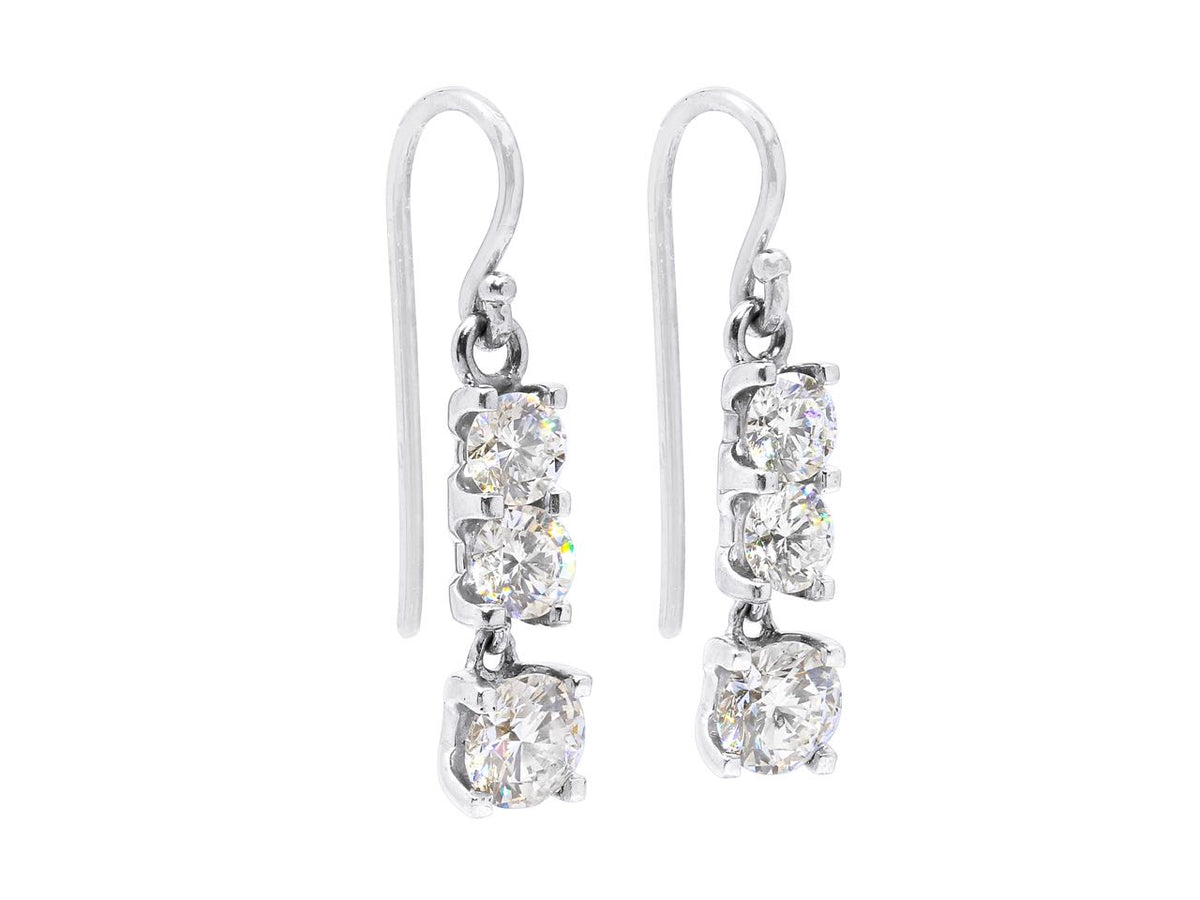 Pair of white gold diamond drop earrings with French hooks