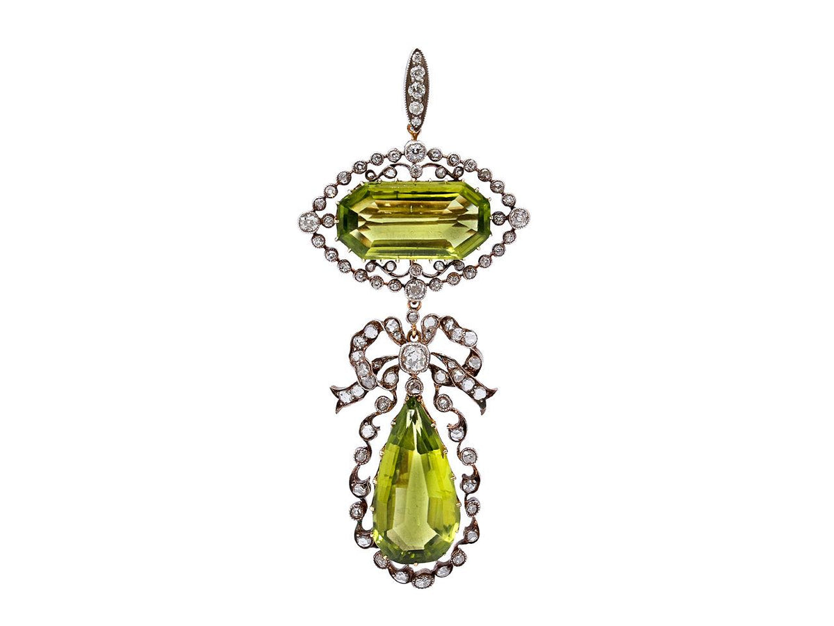 Antique Edwardian peridot and diamond pendant in gold