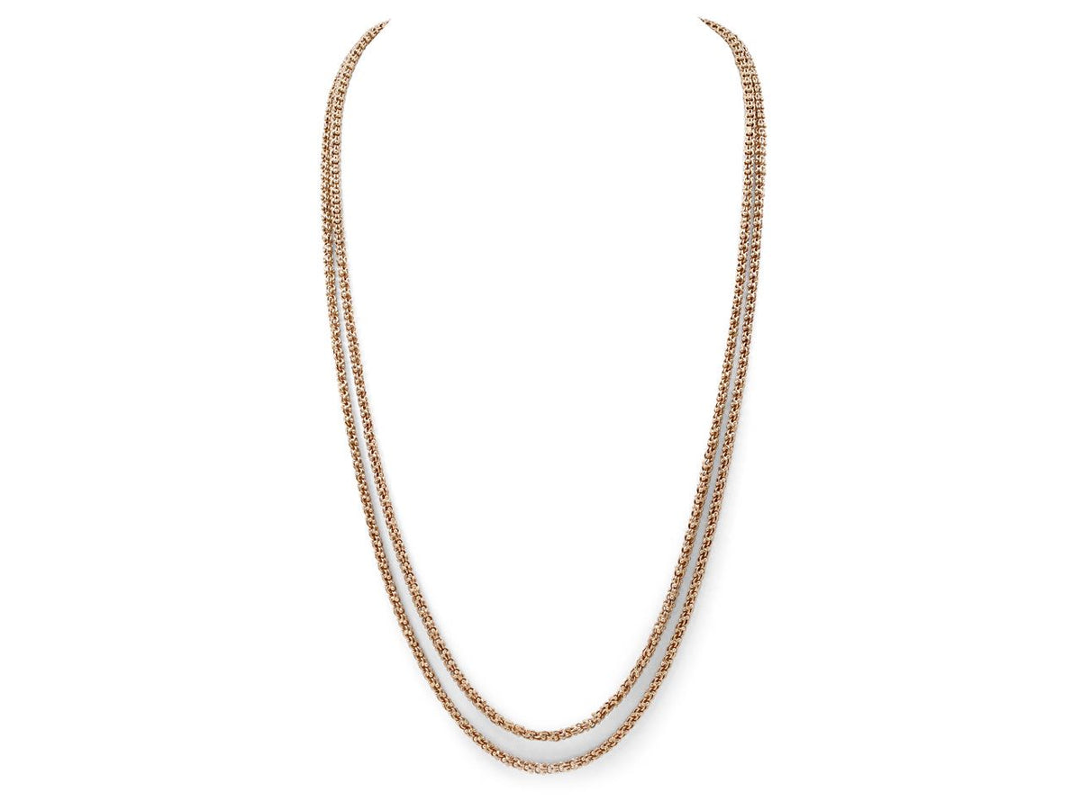 Long 15K gold necklace with double chain strands