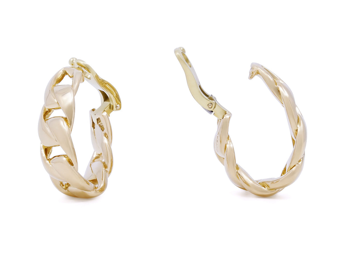 18k gold tapering curb link hoop earrings